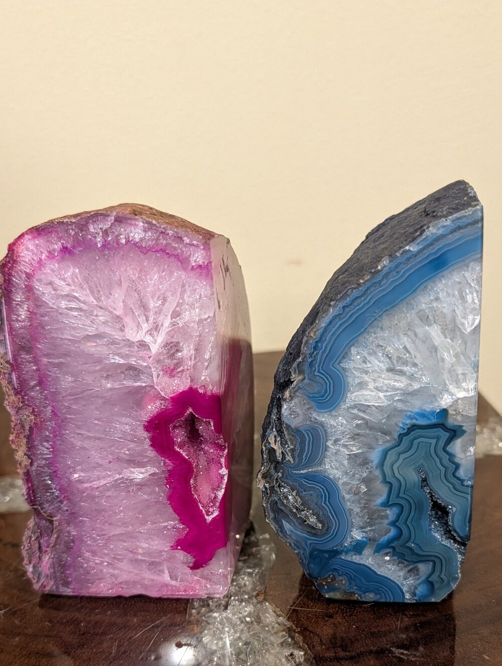 Agate Geodes Pair of Dyed Sections in Pink & Teal w/ Druzy - Picture 14 of 16